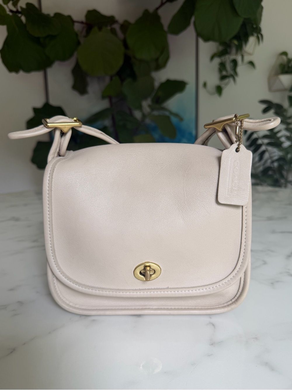 COACH Vintage Legacy Small Flap Crossbody Bag 9965 Bone Leather Brass 90's USA